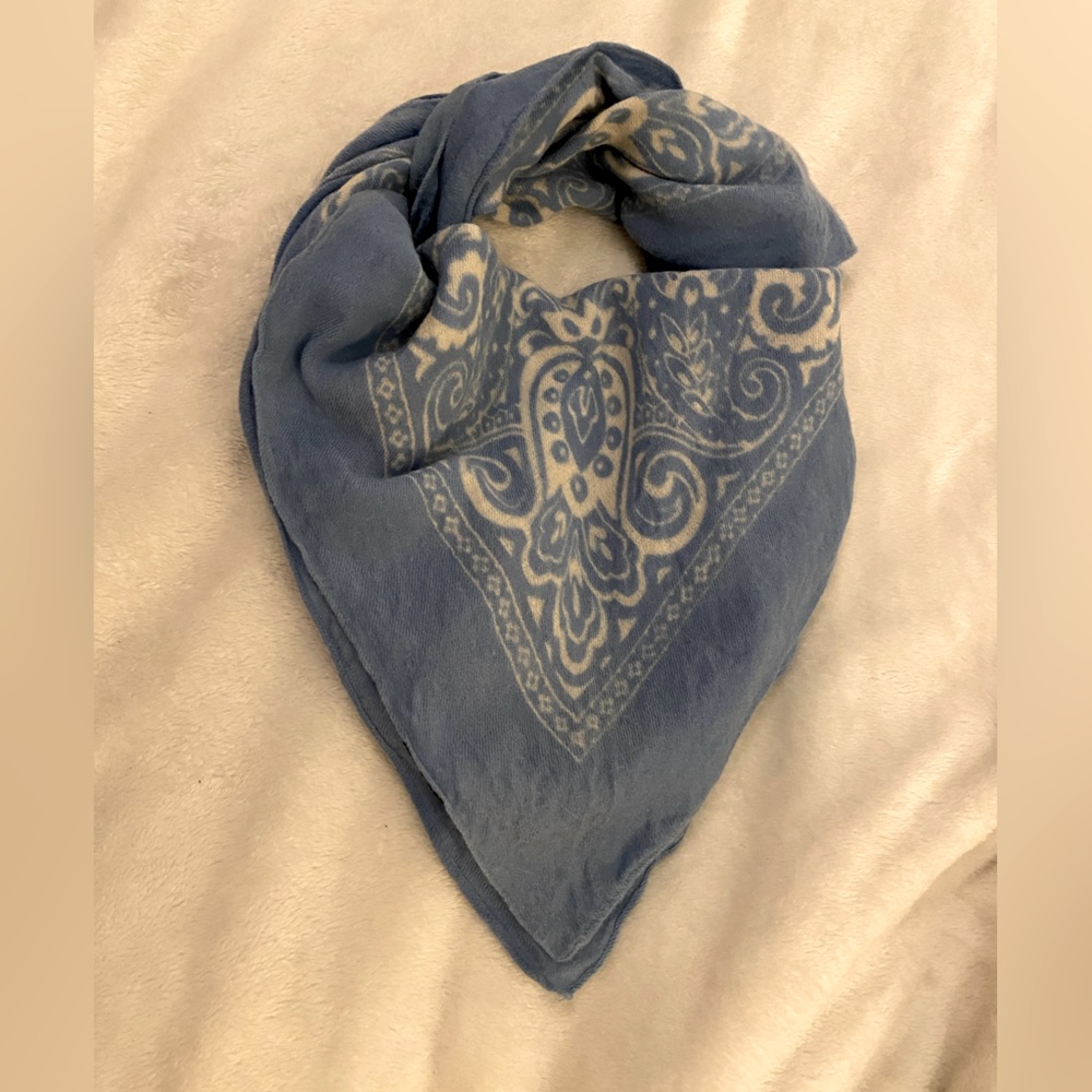 Wool J Crew Baby Blue Scarf With Intricate Symmetrical Design